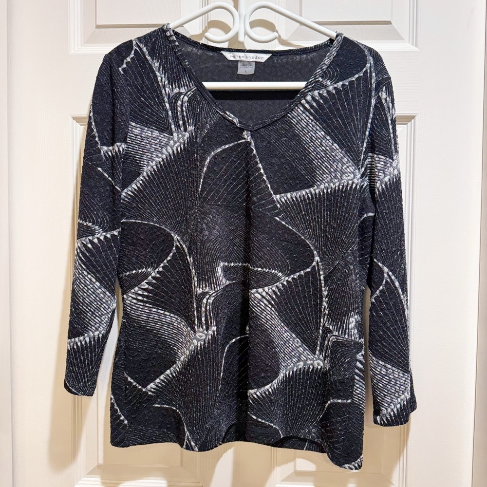 Vintage Peter Nygard Black Abstract Textured Top Futuristic Mob Wife Sz L